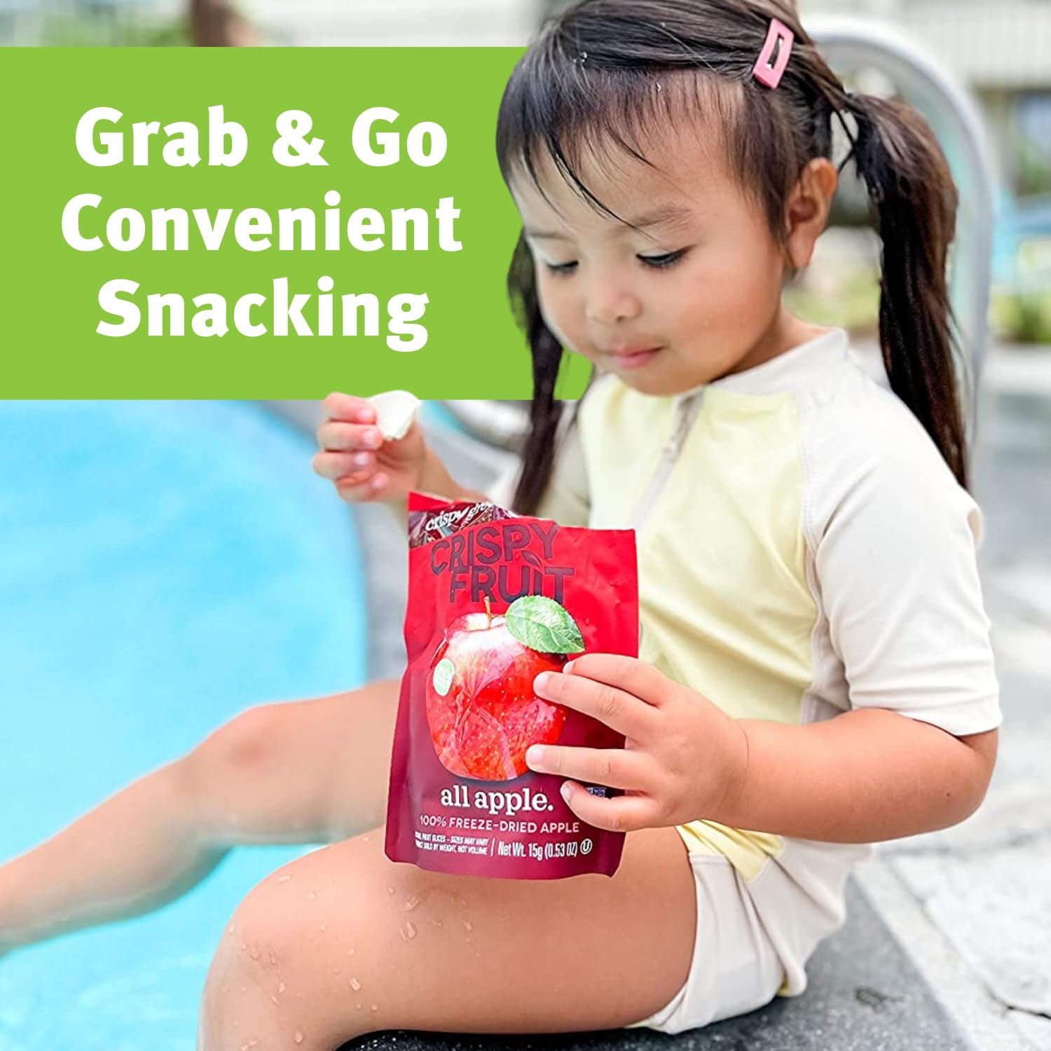 Crispy Green single-serve apple snacks ideal for backpacks.