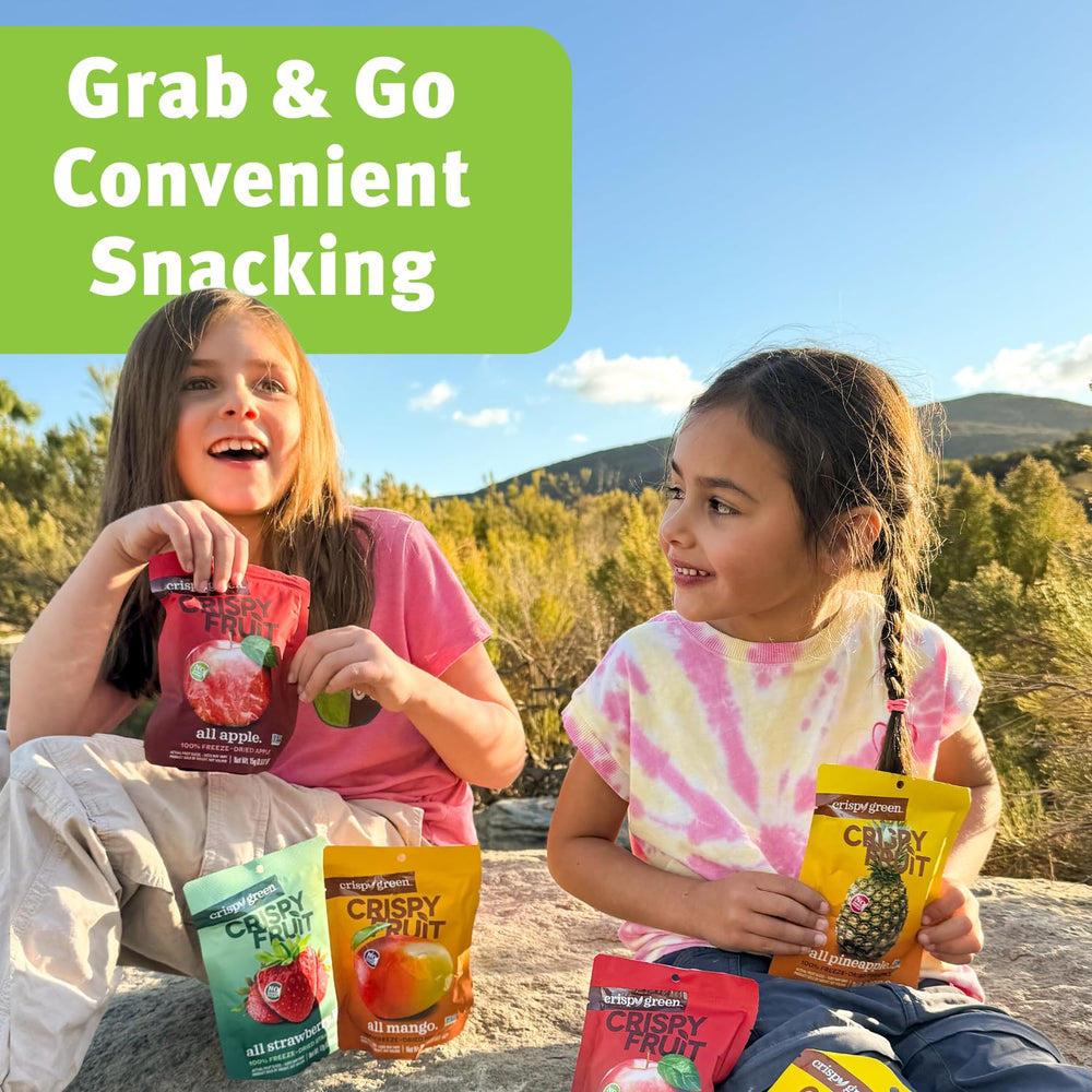 Crispy Green on-the-go snack bag, mess-free crunch for travel.