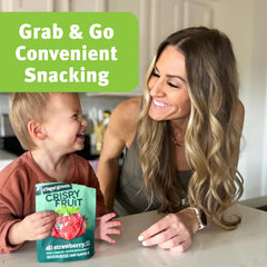 Pack of 12 Crispy Green strawberry snacks for lunchboxes and road trips.