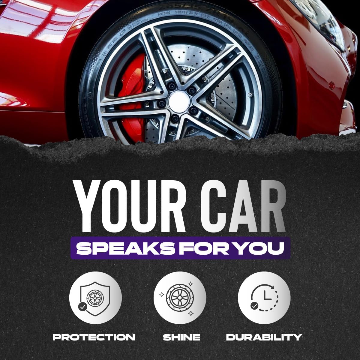 Cristal Products Untouchable Tire Finish bottle close-up highlighting easy spray design.