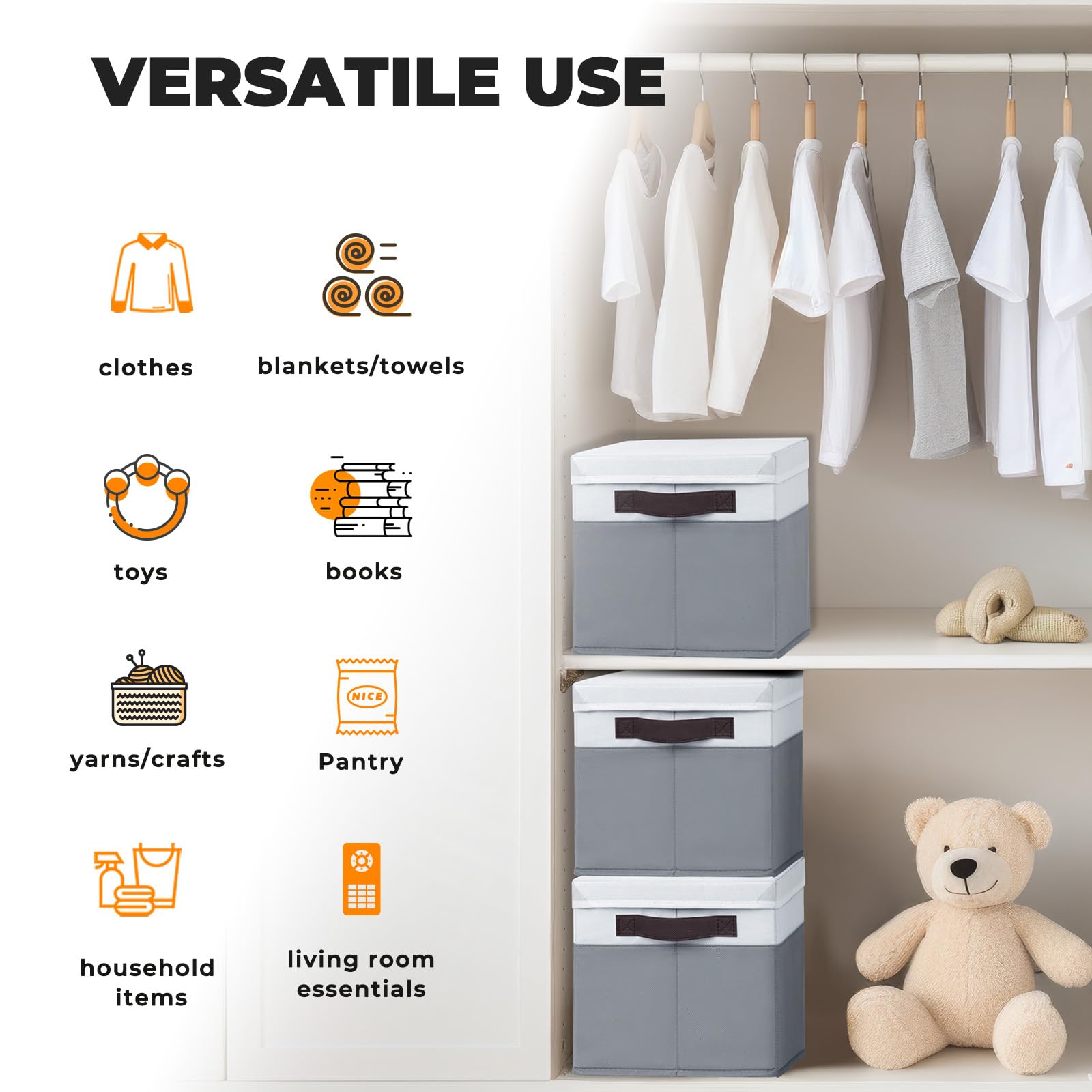 Criusia fold-flat collapsible storage bins for compact dorm storage