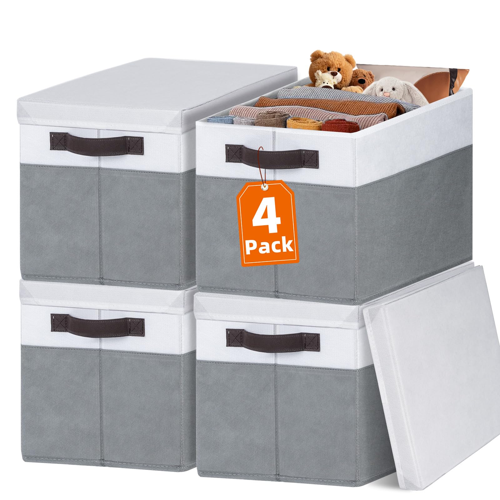Criusia large closet storage baskets with lids shown on a shelf for organized clothing