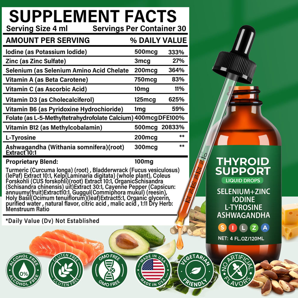 Dropper dispensing the thyroid support liquid drops for easy dosing