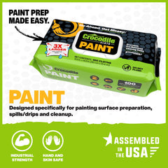 Crocodile Cloth heavy-duty wipes remove fresh and set-in paint for clean spills.