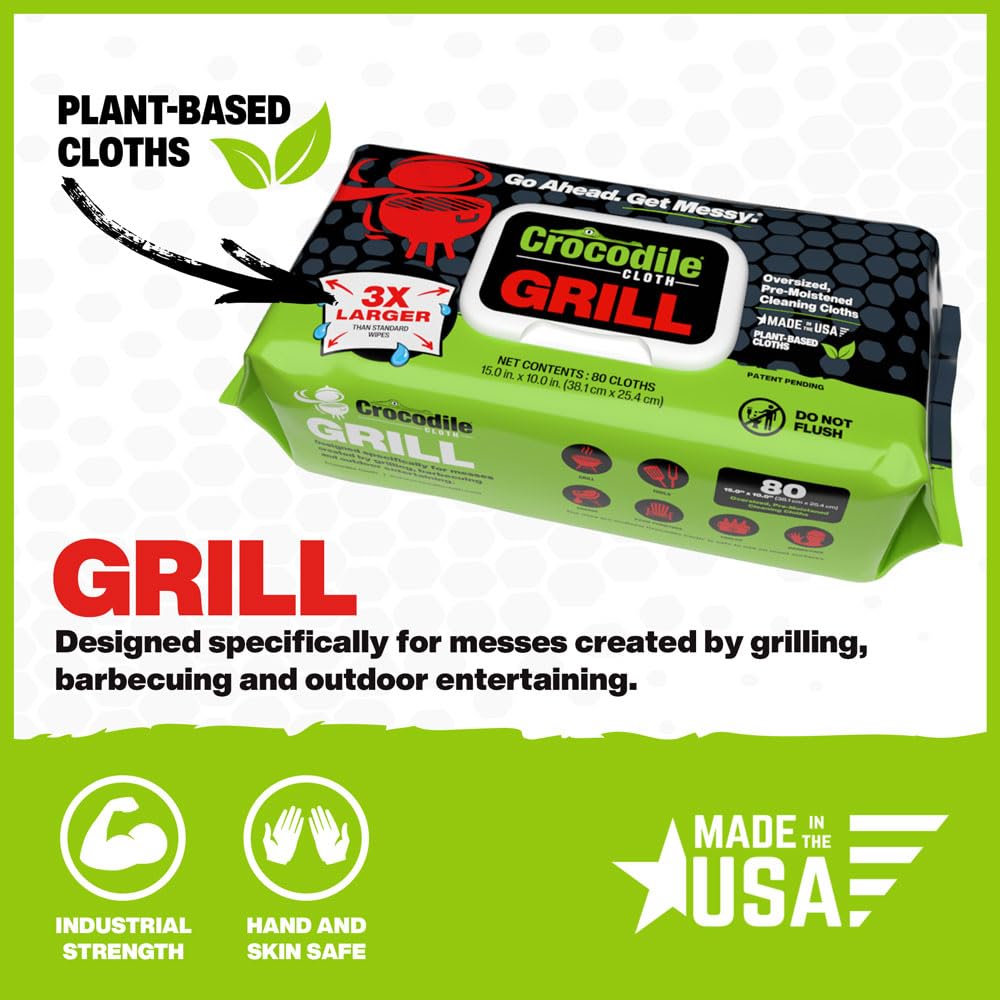 Close-up of Crocodile Cloth Grill Wipes dissolving grease.