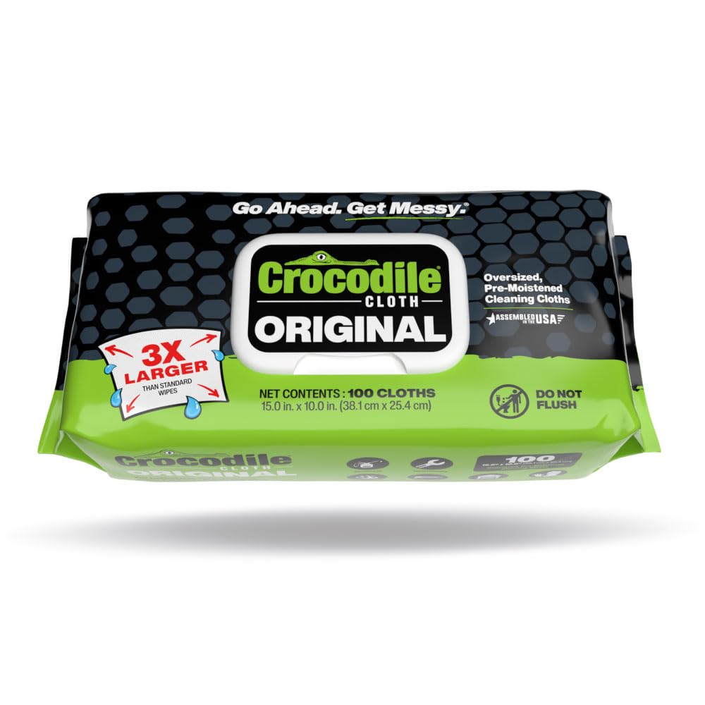 Crocodile Cloth original cleaning wipes, giant 15x10 inches, for fast mess cleanup.