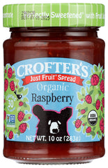 Crofter's Organic Raspberry Spread jar front showing vibrant dark red color