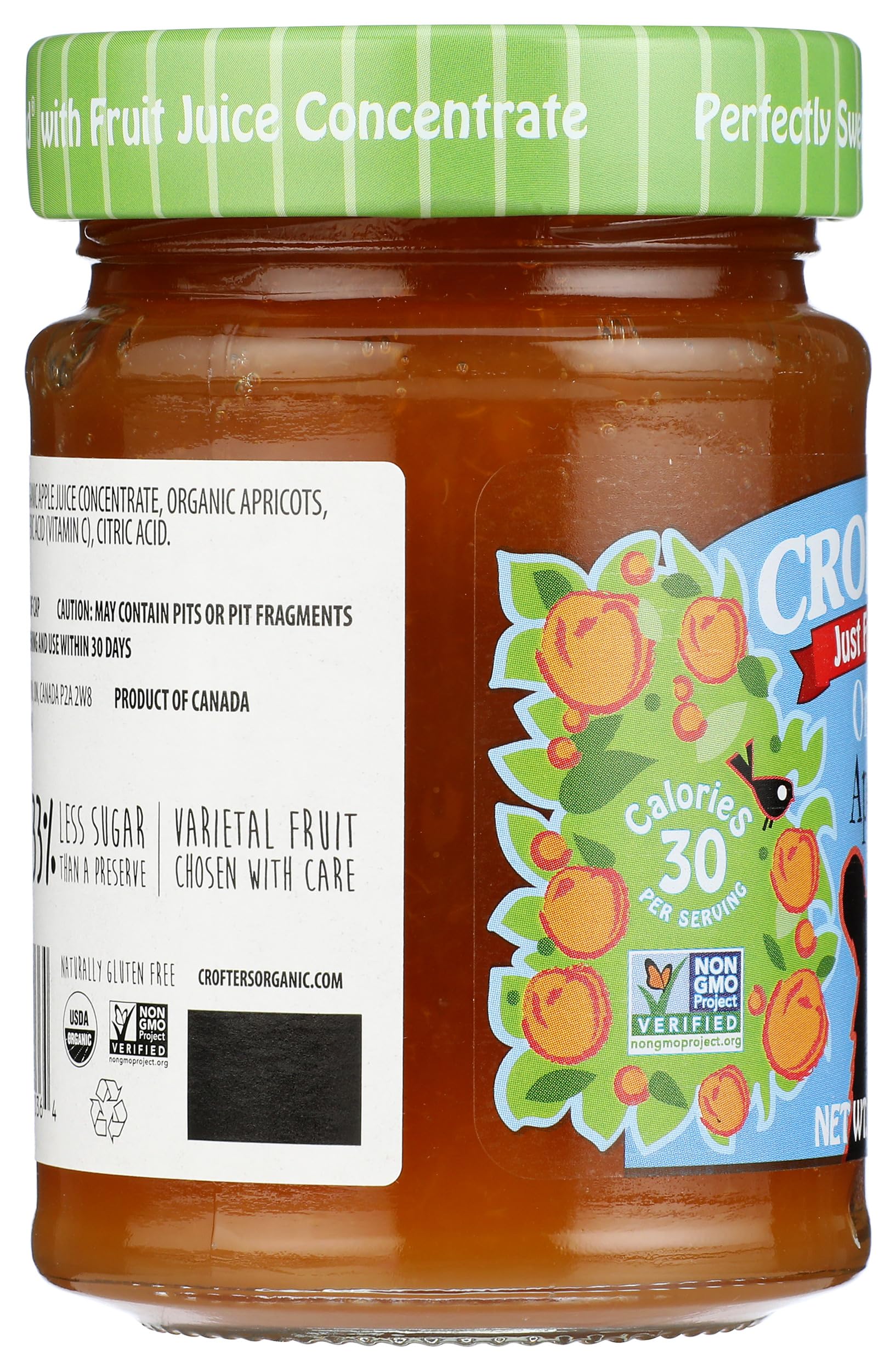 Crofters jar label highlights organic ingredients and 100% fruit