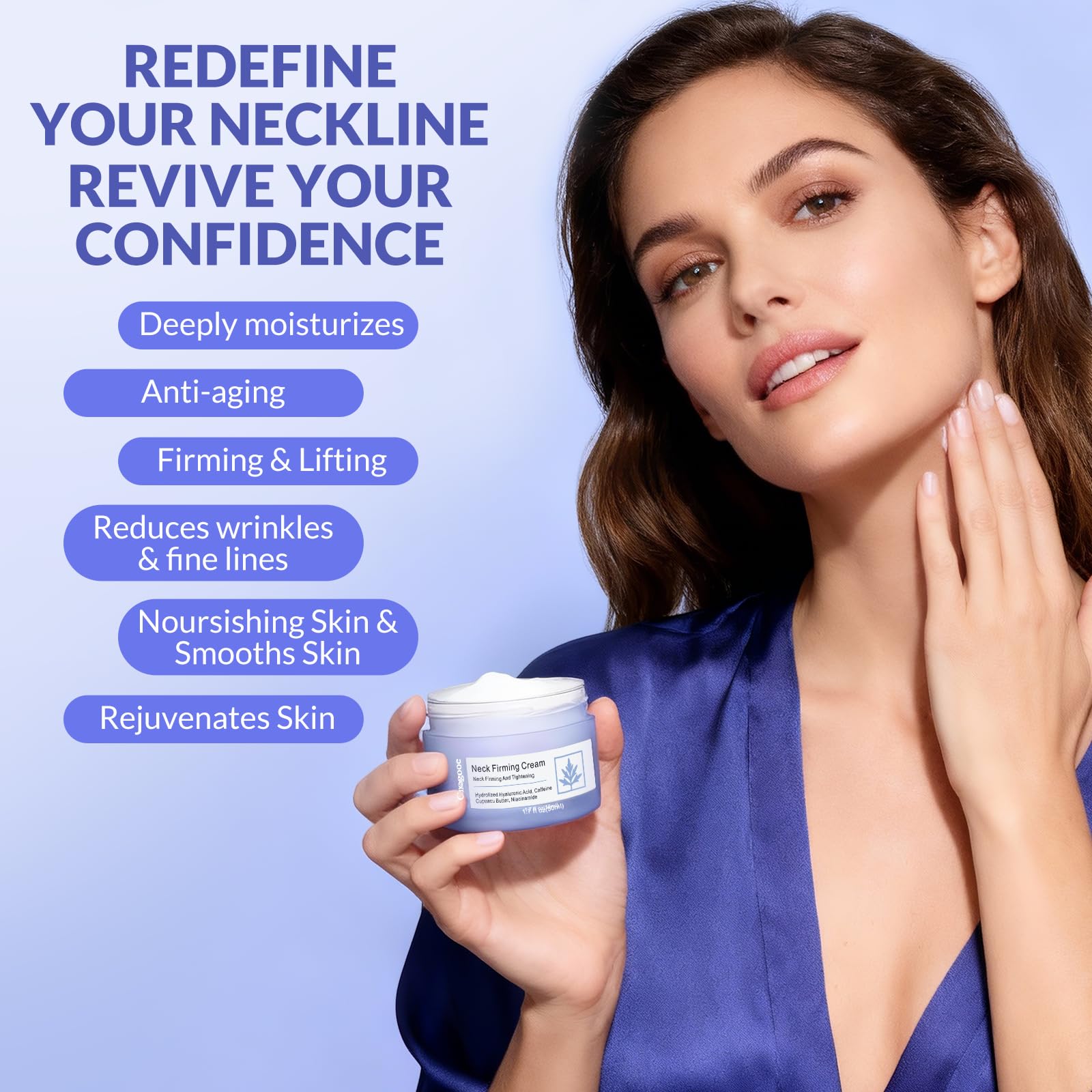 Crogooe decollete skin closeup emphasizes hydration and elasticity.