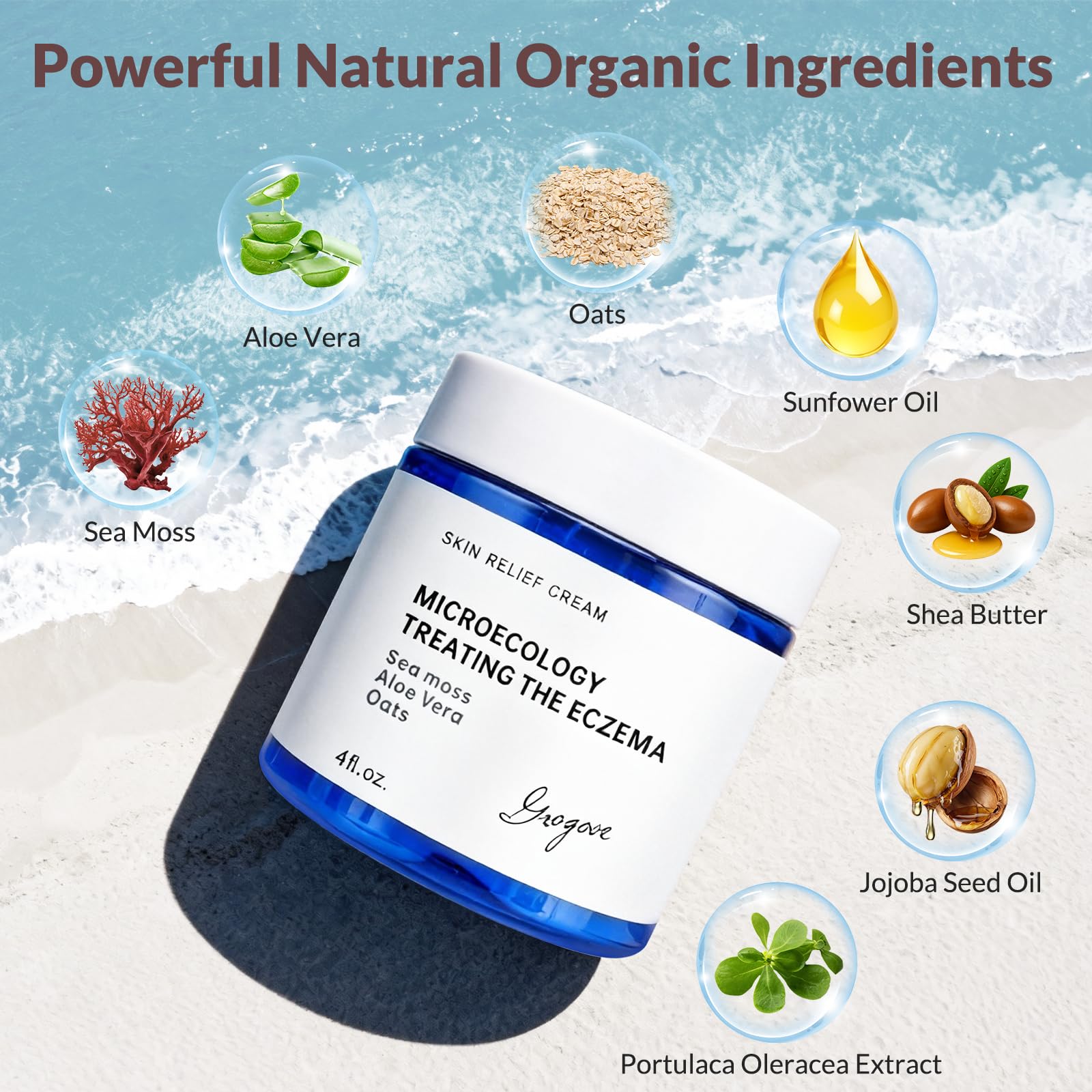 Crogooe sea moss ingredient jar showcases natural soothing properties