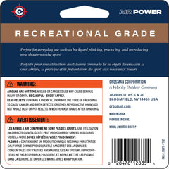 Tin shows 250-count pack of Crosman DS177 Destroyer pellets for range use.