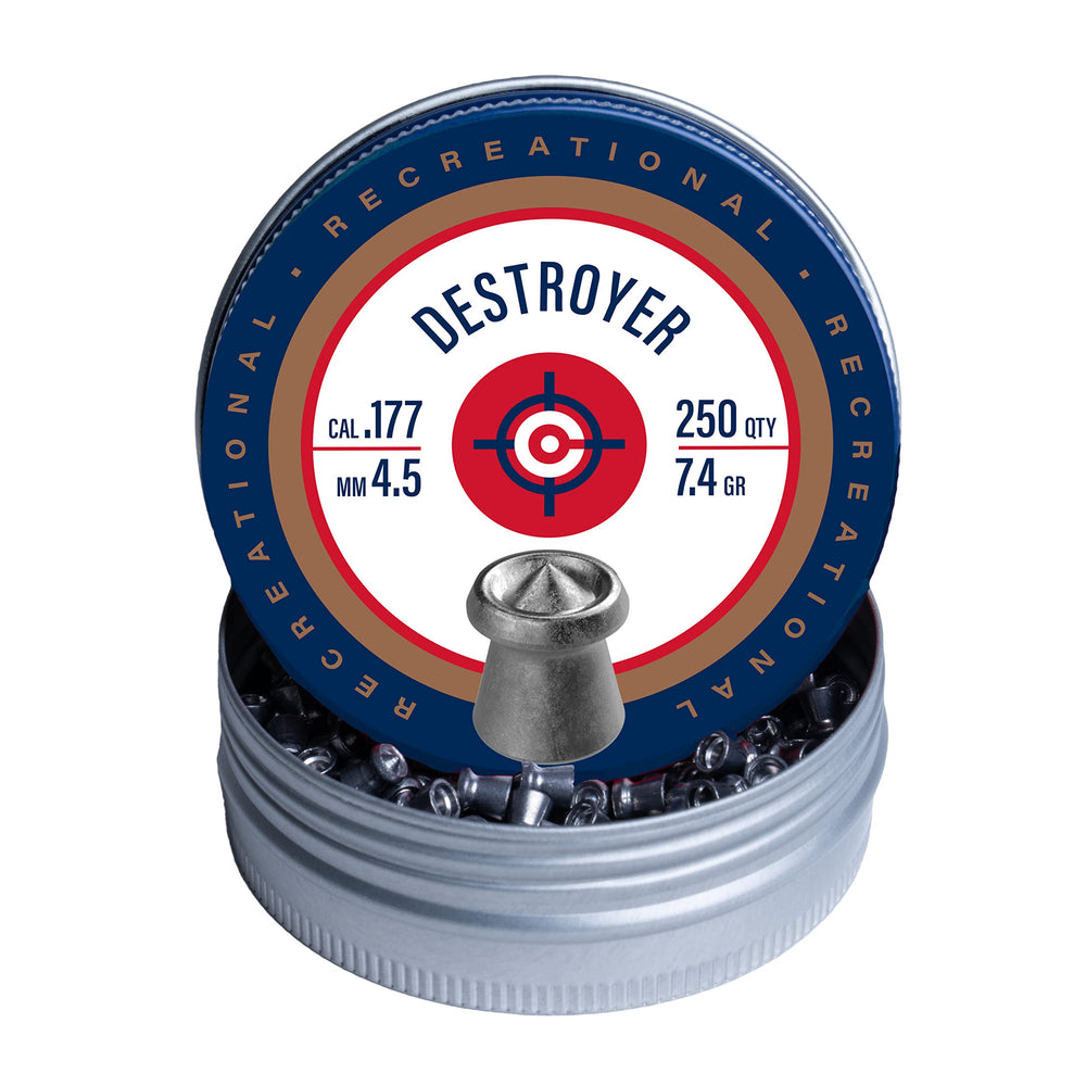 Crosman DS177 Destroyer pellet showing hollow-point blend for expansion.