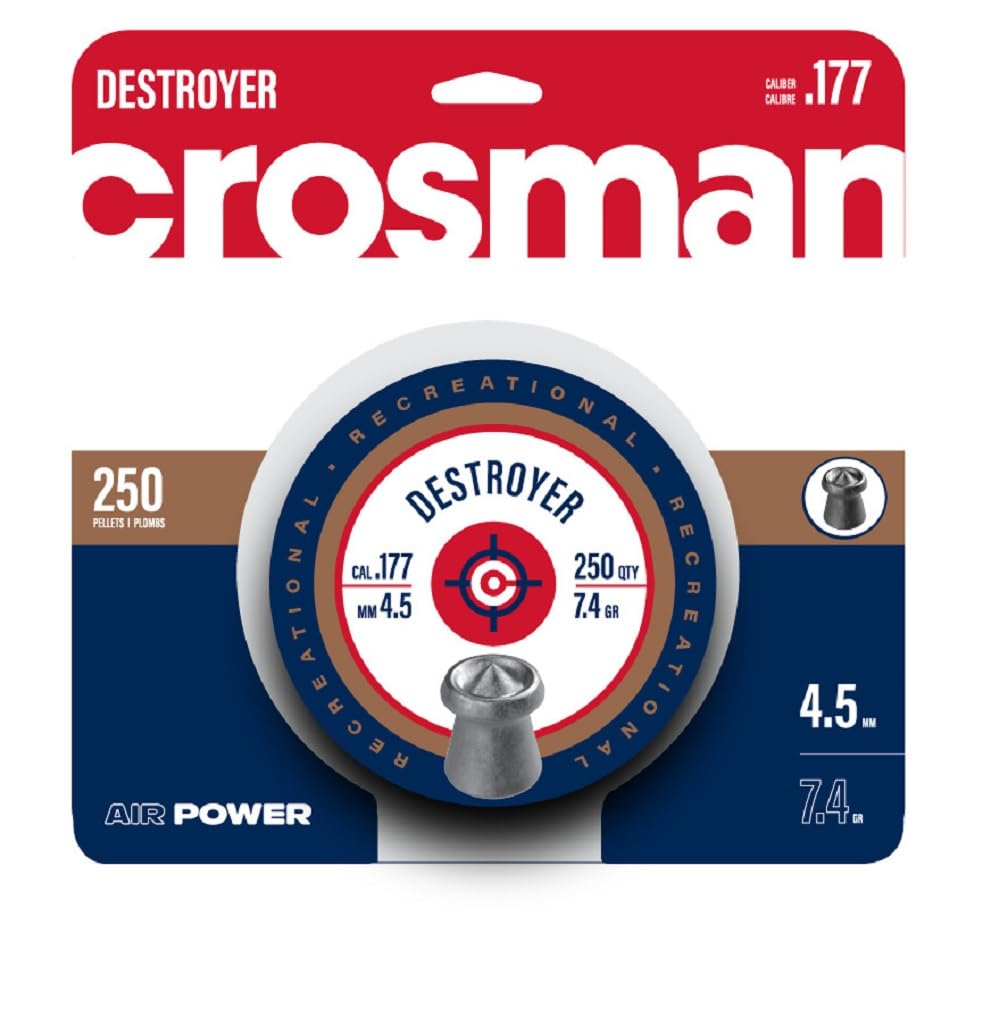 Crosman DS177 Destroyer pellets in tin for hunting, plinking, and backyard targets.