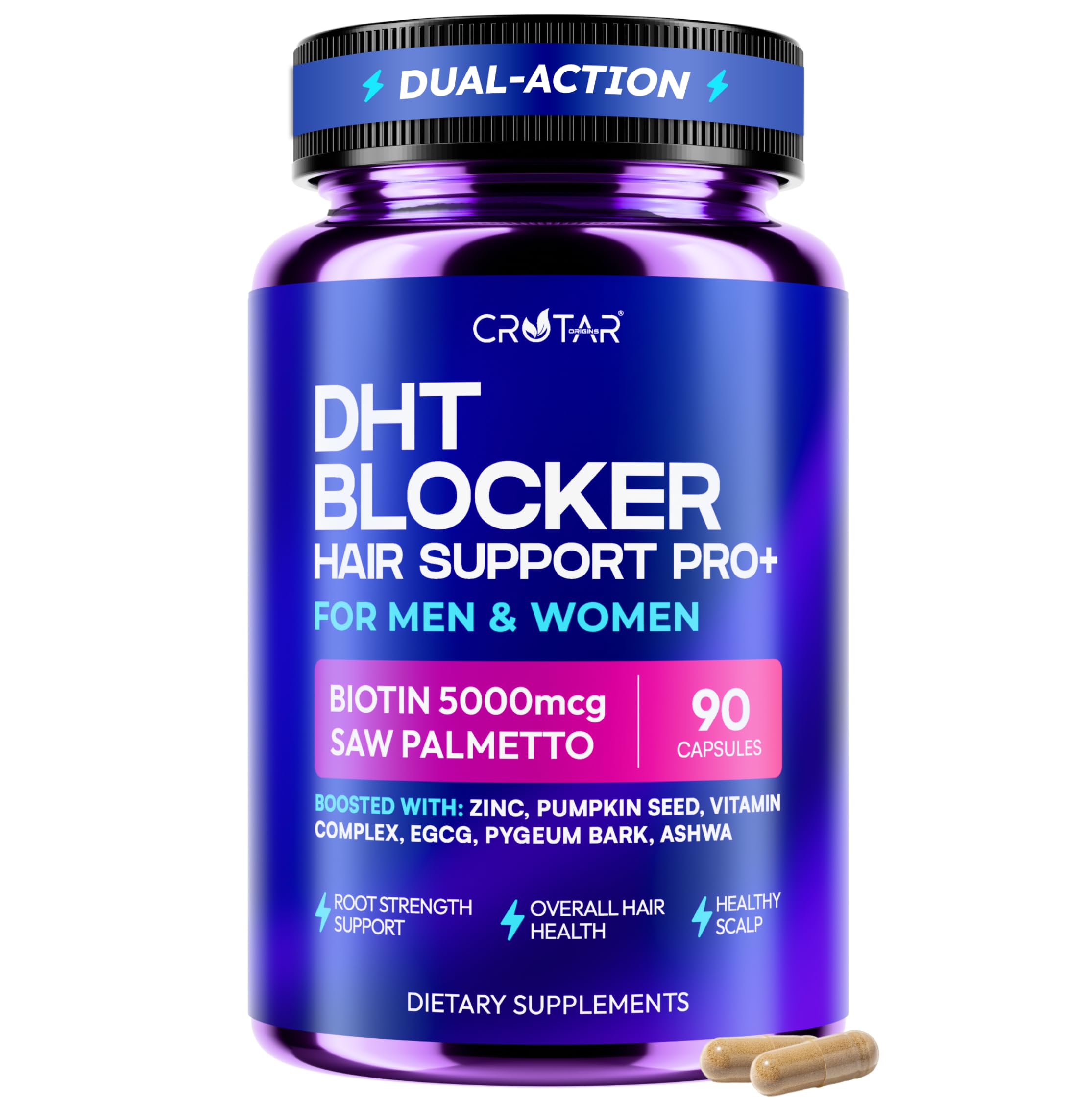 Crotar Origins DHT Blocker bottle front, daily hair support.
