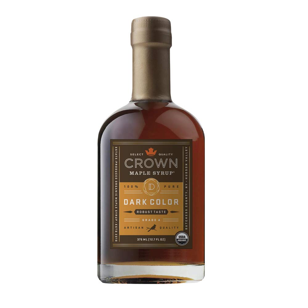 Crown Maple Dark Color bottle pour shows rich depth ideal for drizzling pancakes.