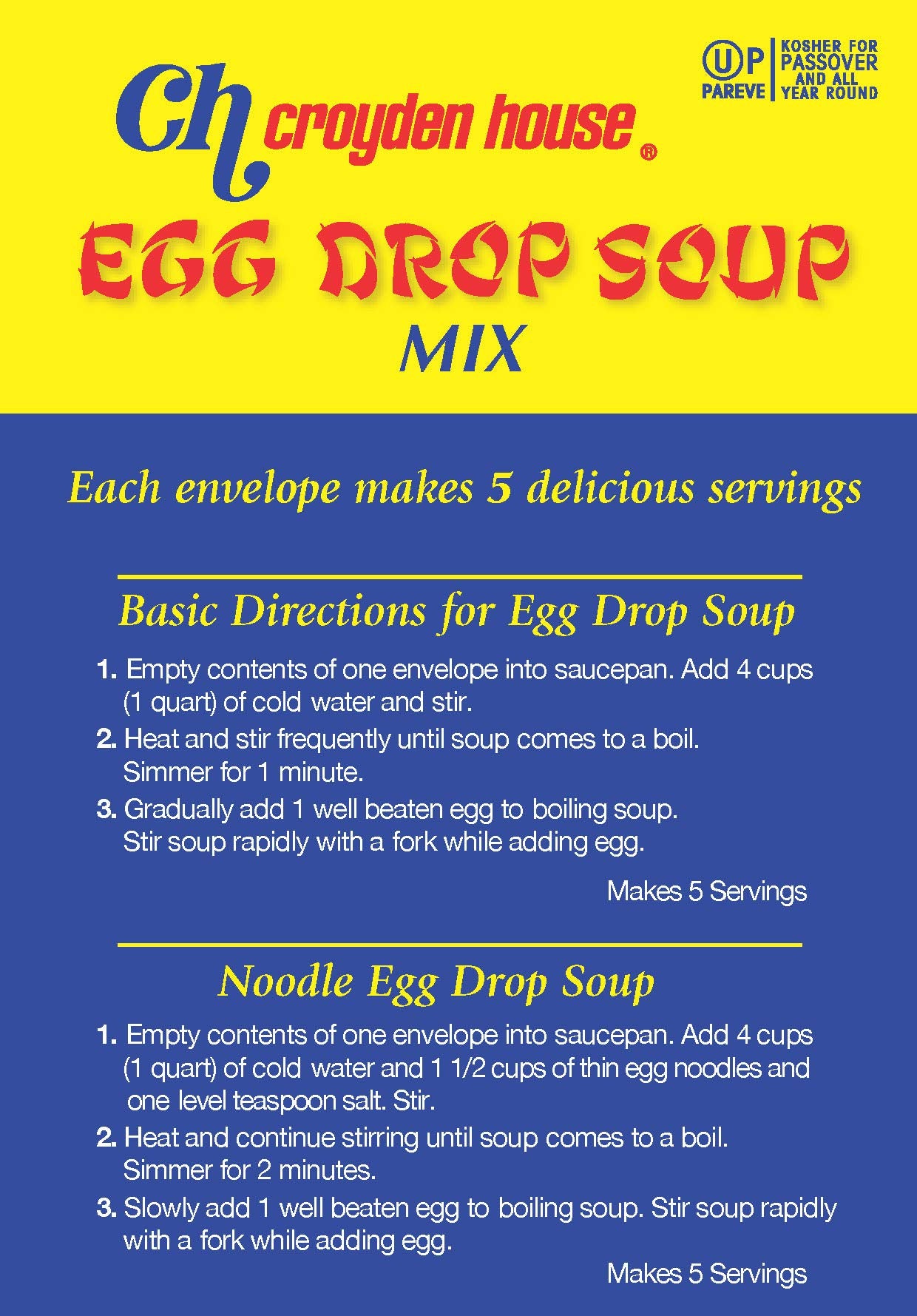 Croyden House Egg Drop Soup mix being poured into hot water for quick prep