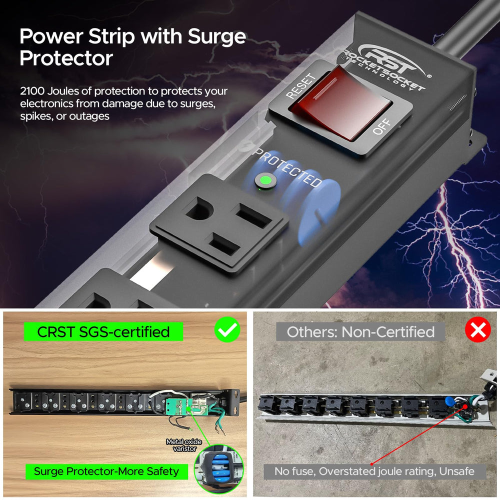 CRST wide-spaced outlets accommodate bulky plugs and adapters.