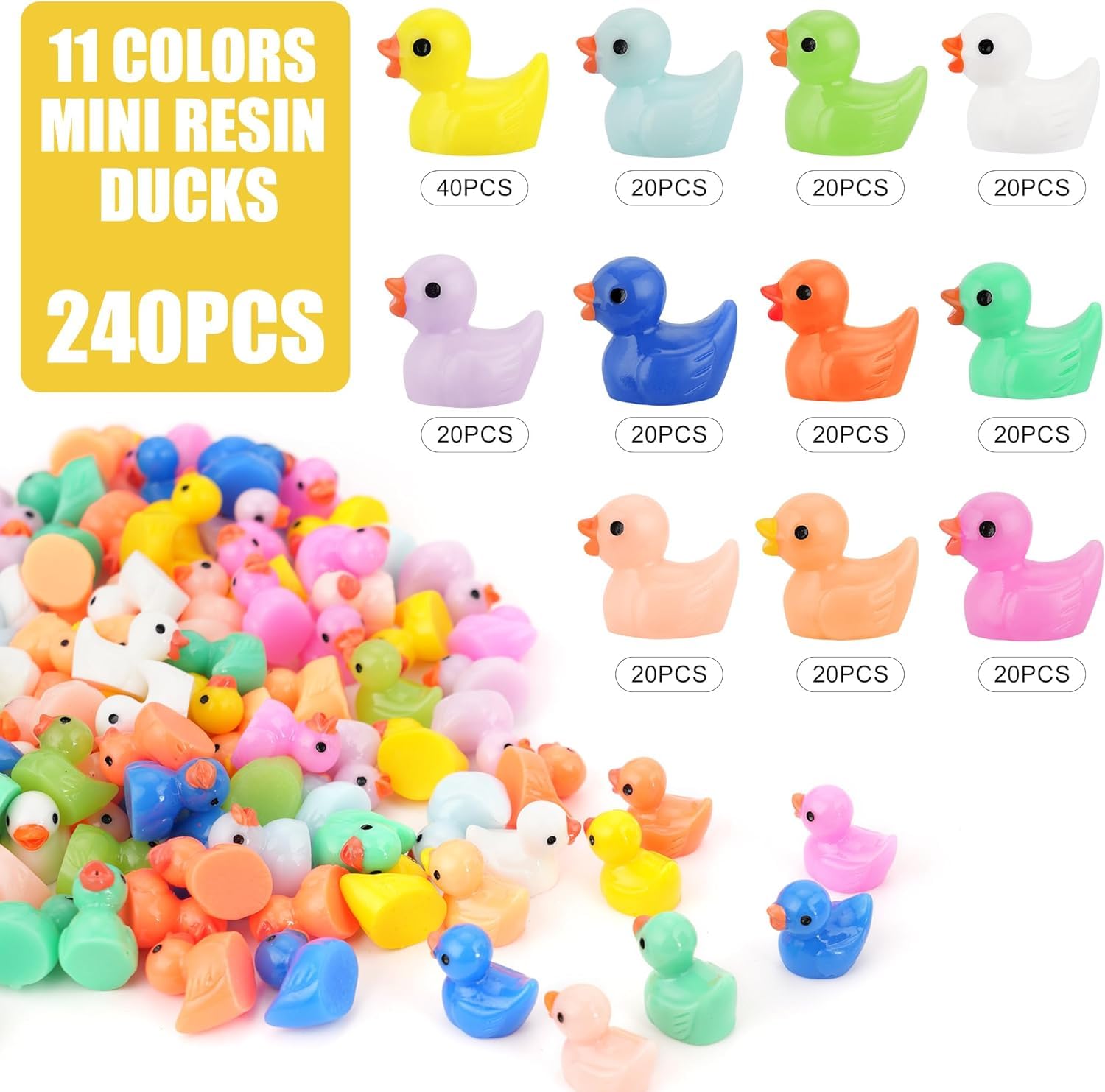 Close-up of CRTWDMAN resin ducks with bright colors for DIY crafts