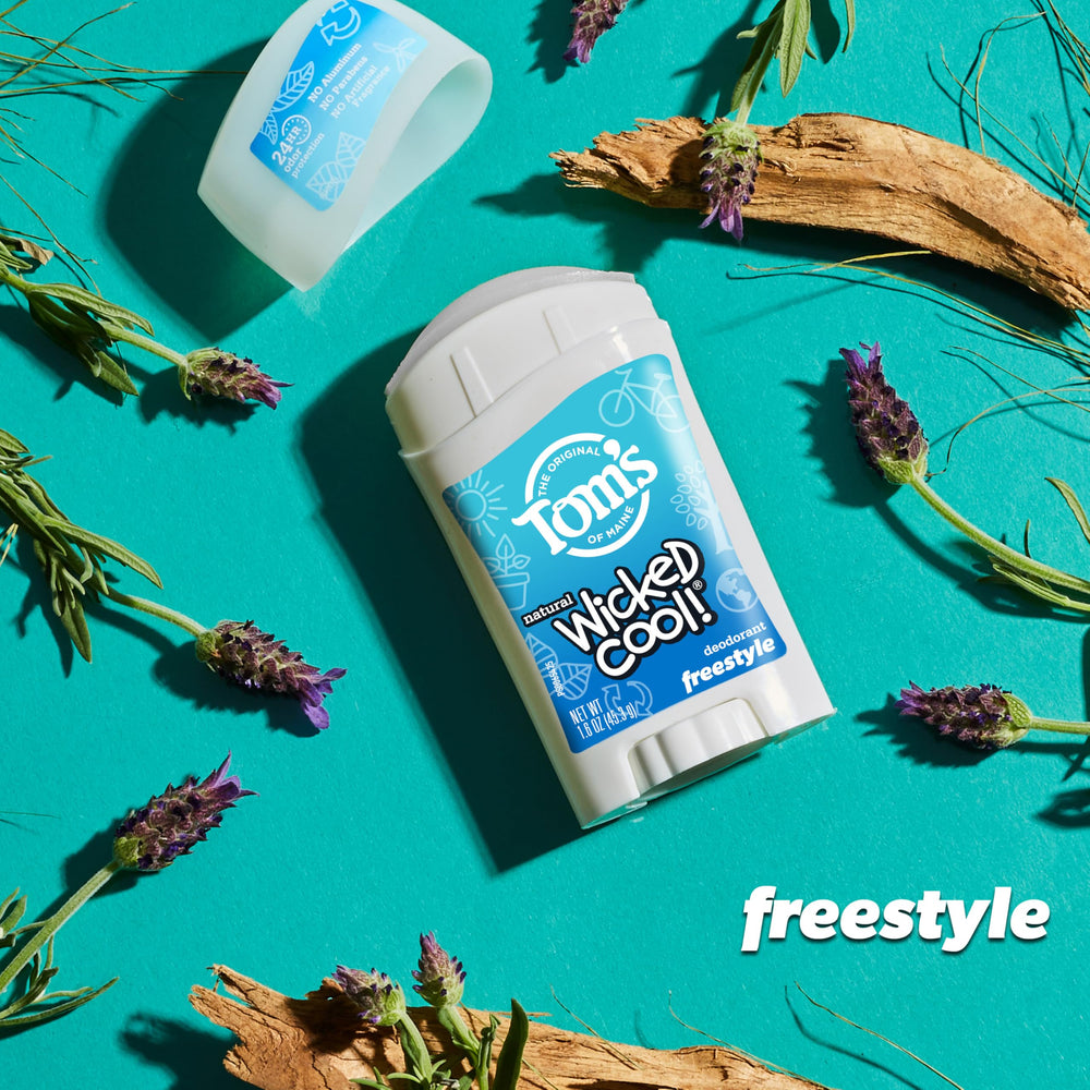 Cruelty-free logo beside Wicked Cool Freestyle deodorant packaging.