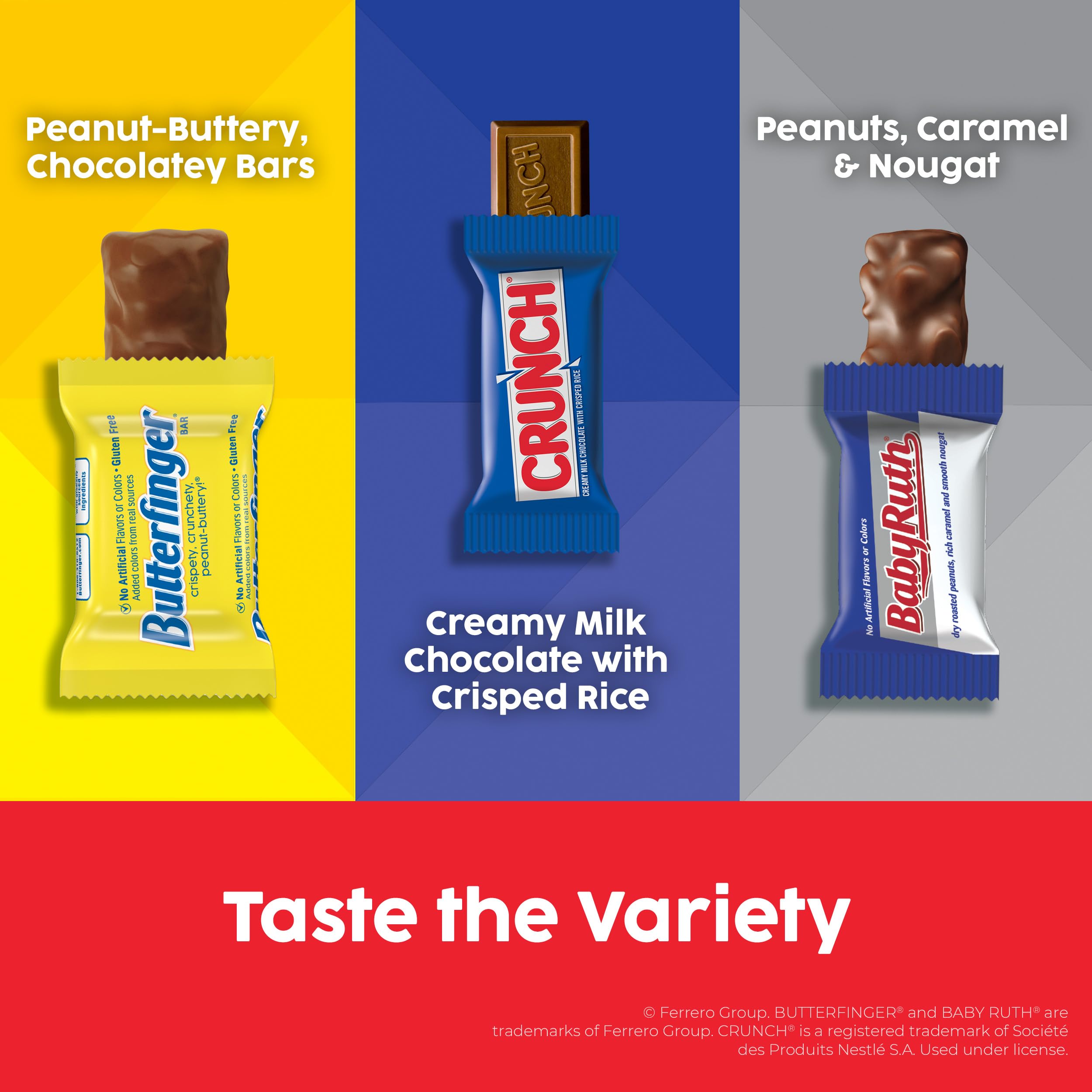 CRUNCH mini bar detail with crisp rice and milk chocolate, a satisfying crunch.