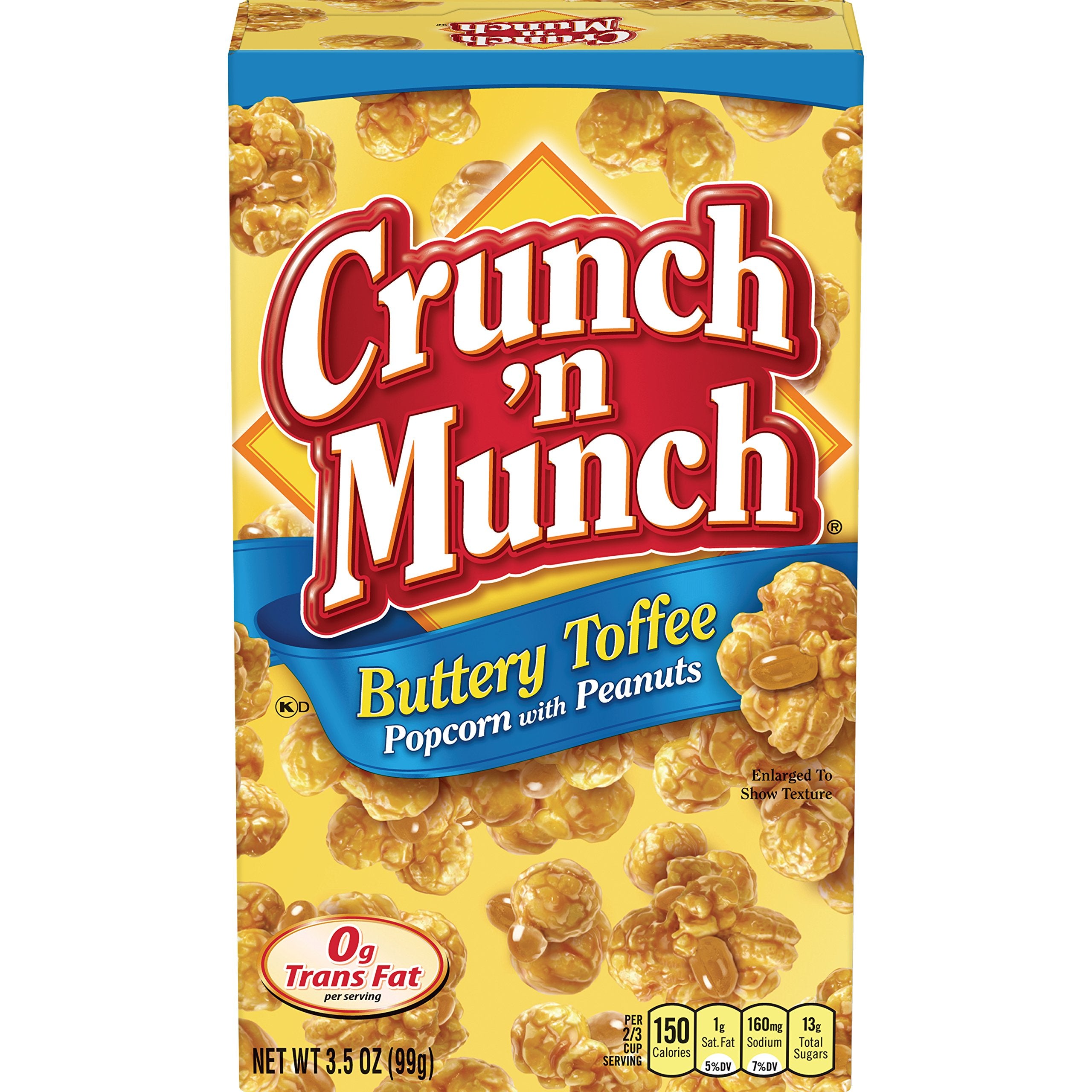 CRUNCH 'N MUNCH Buttery Toffee Popcorn with Peanuts 12-pack box, snack-ready on the go