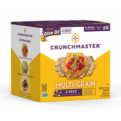 Closeup of wafer-thin Crunchmaster crackers, gluten-free option