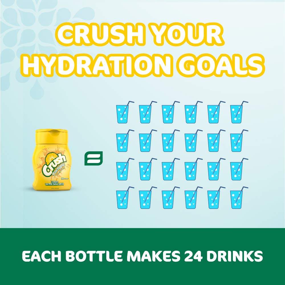 Crush Pineapple liquid water enhancer label highlights flavor and zero calories.