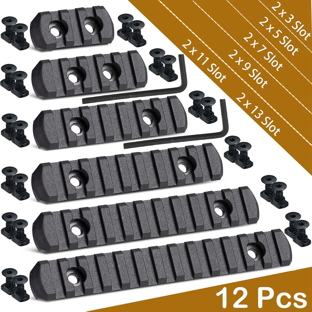 CRUSHUNT 12-pack Picatinny rails in black, compatible with standard accessories.