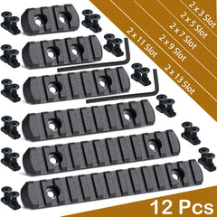 CRUSHUNT 12-pack Picatinny rails in black, compatible with standard accessories.