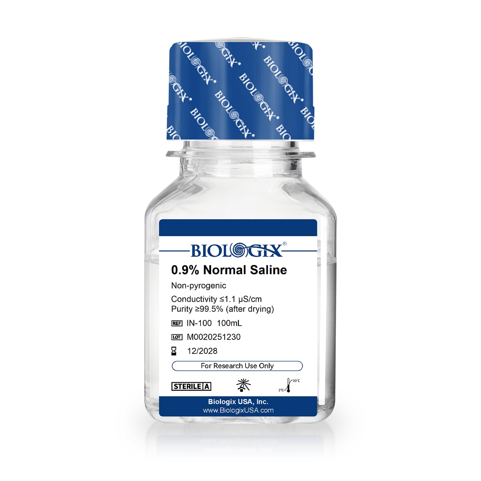 CryoKing 0.9% saline bottle for reliable lab testing and sample preparation.
