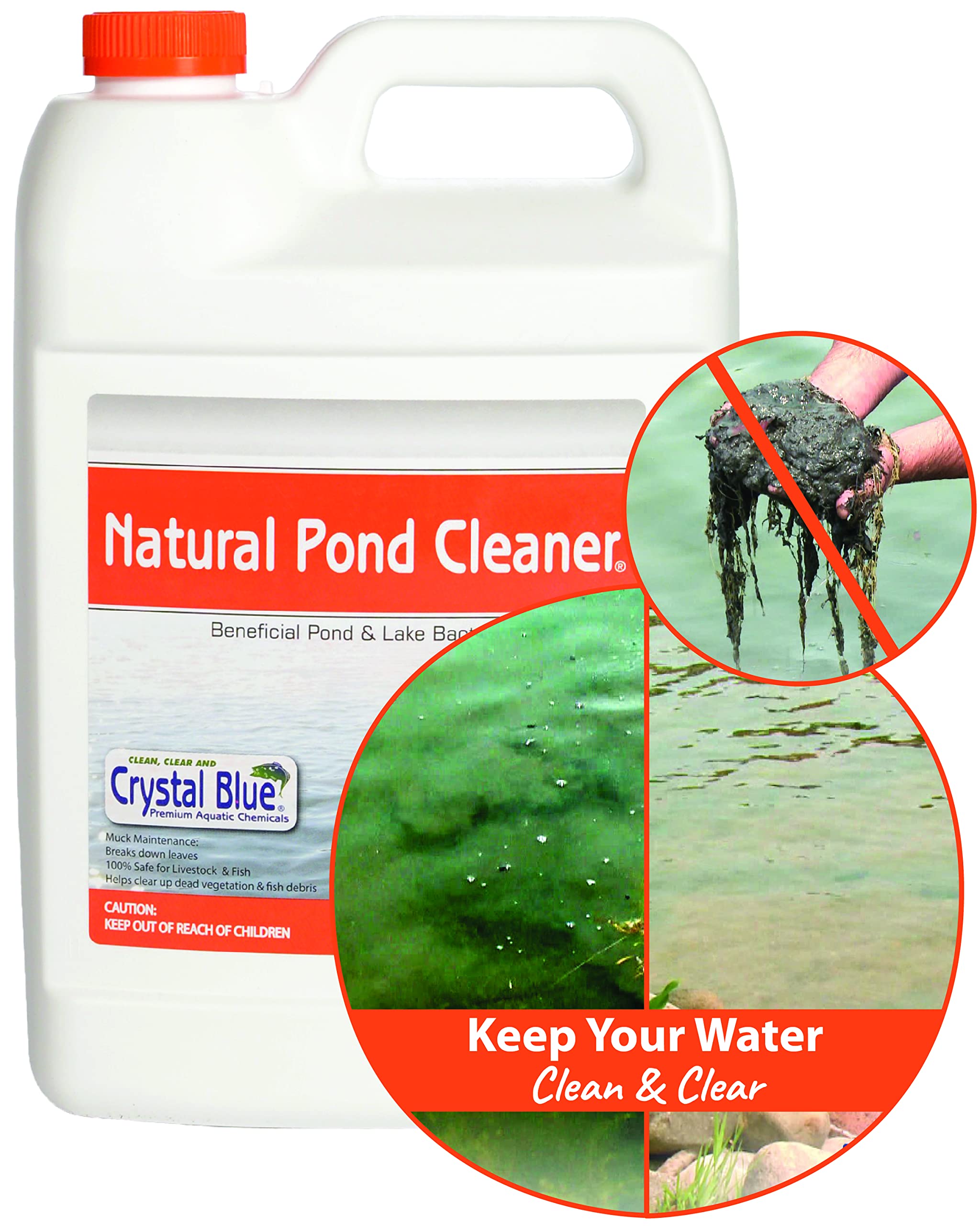 Crystal Blue natural pond cleaner bottle pour for easy dosing and clearer water