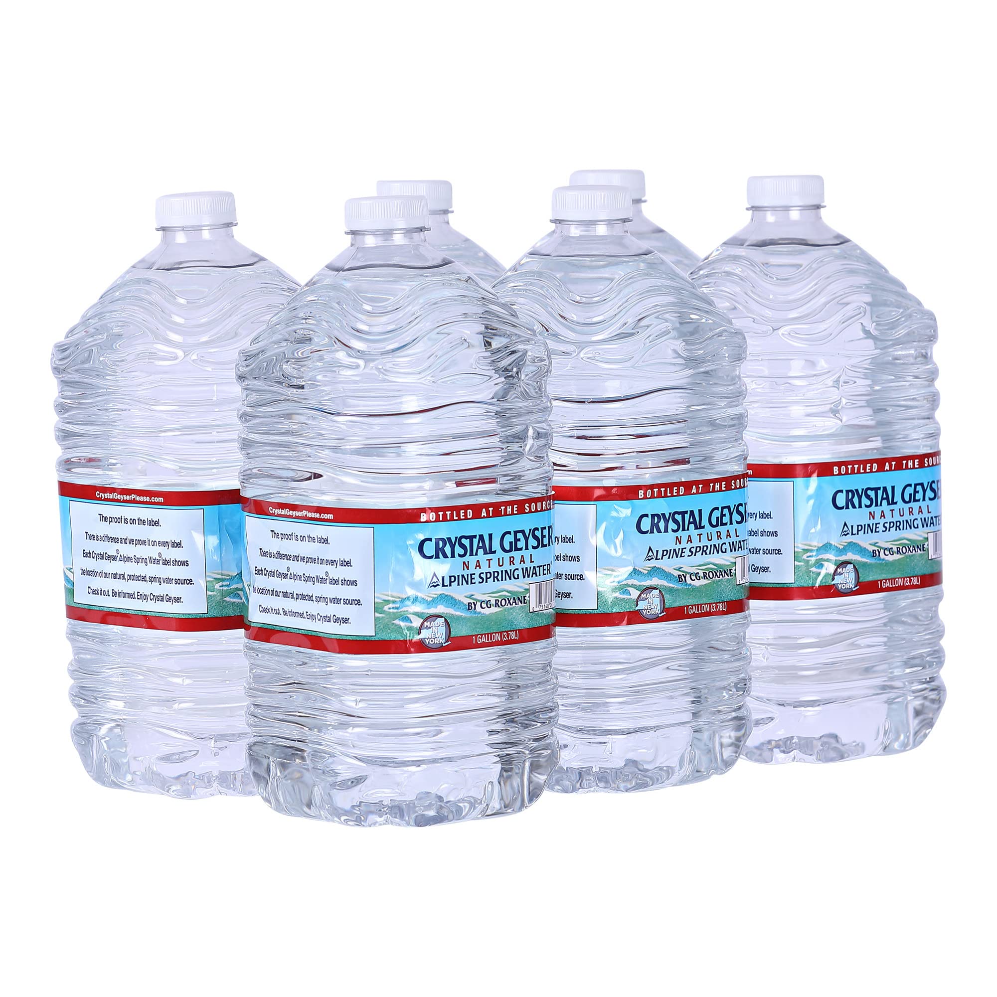 Crystal Geyser natural alpine spring water six-gallon pack on counter for home use