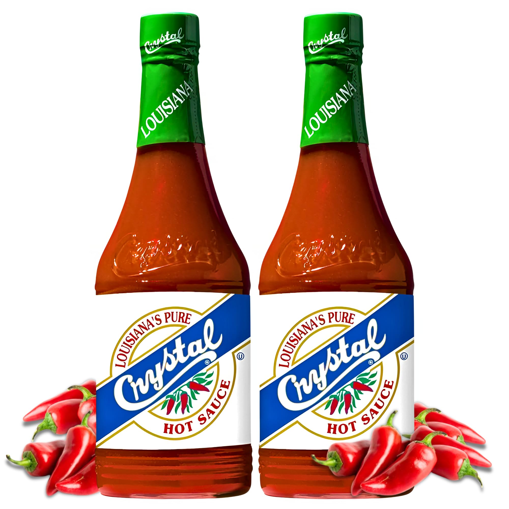 Crystal Hot Sauce Original bottle front adds bold flavor to meals.