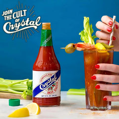 Crystal Hot Sauce Original label closeup highlights simple ingredients and heritage.