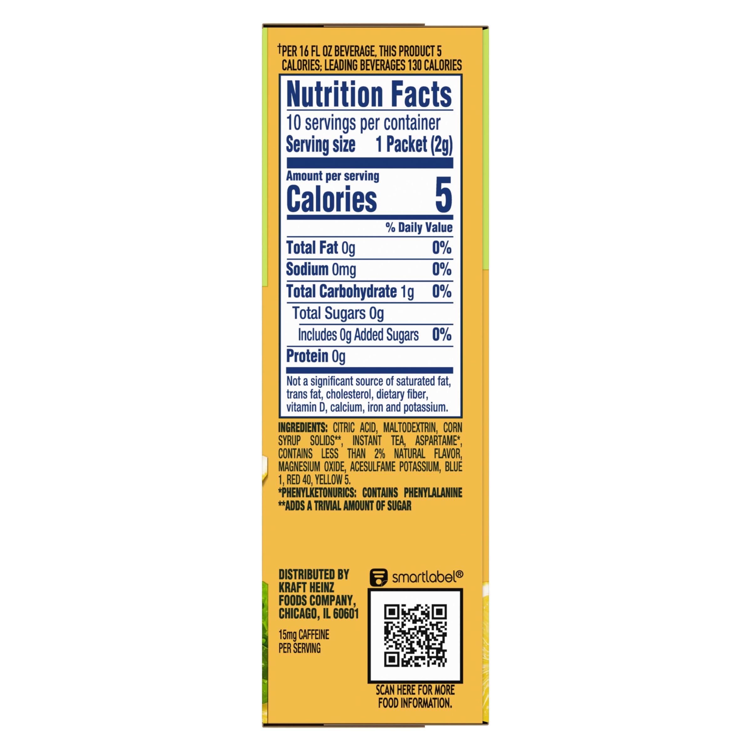 Crystal Light Lemon Iced Tea black tea base delivers smooth flavor.