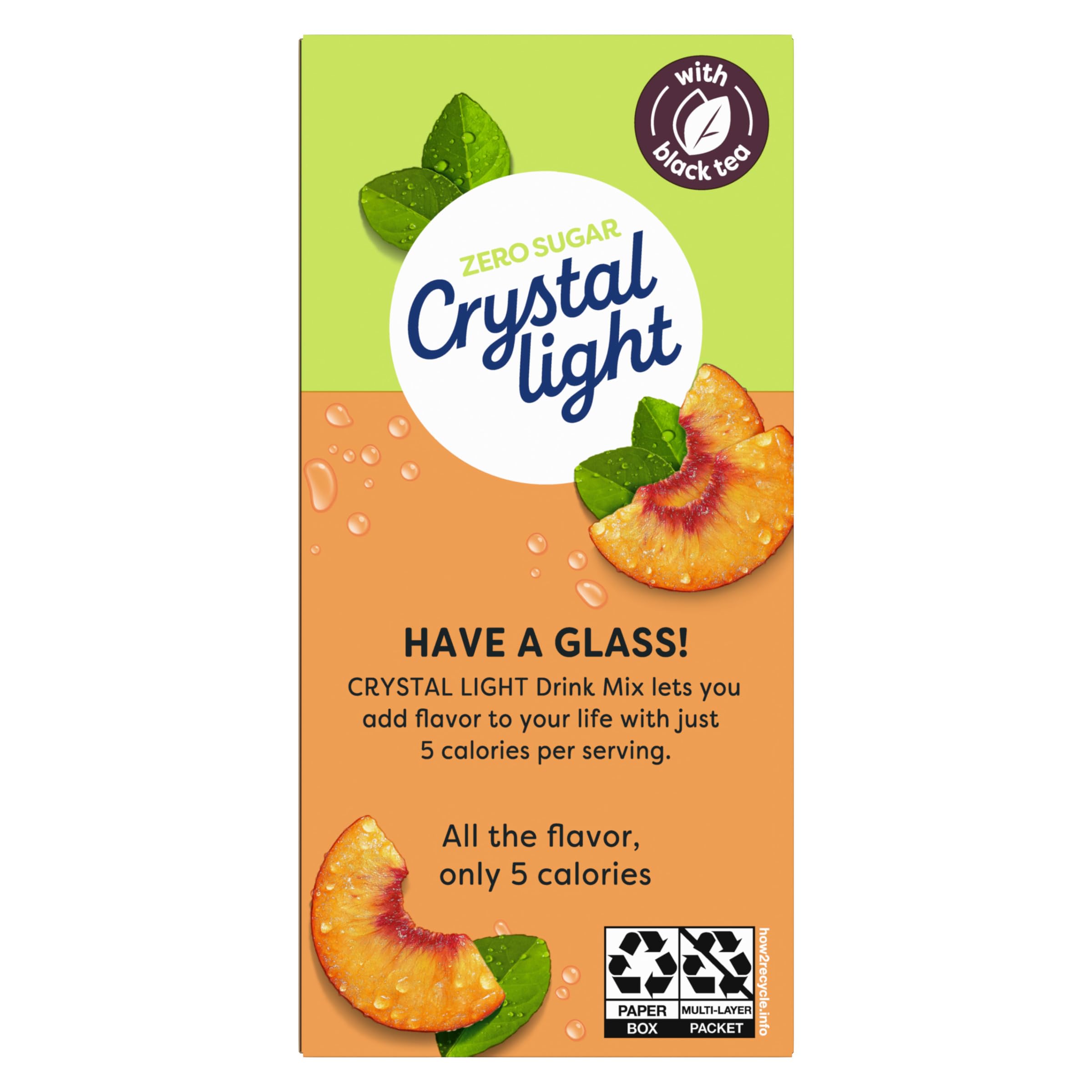 Crystal Light peach iced tea splash in a clear glass showing peach color