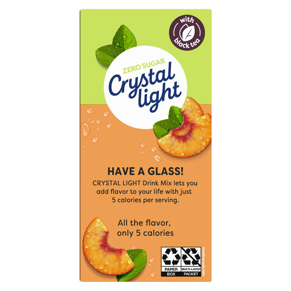 Crystal Light peach iced tea splash in a clear glass showing peach color