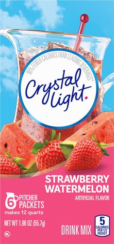 Pouring Crystal Light into a clear glass over ice for refreshment