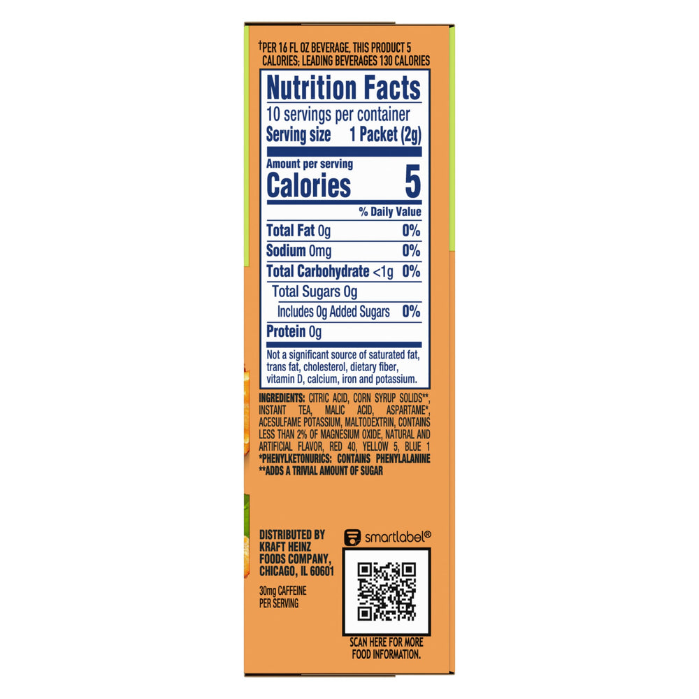 Crystal Light zero sugar peach tea packets highlighted for light hydration