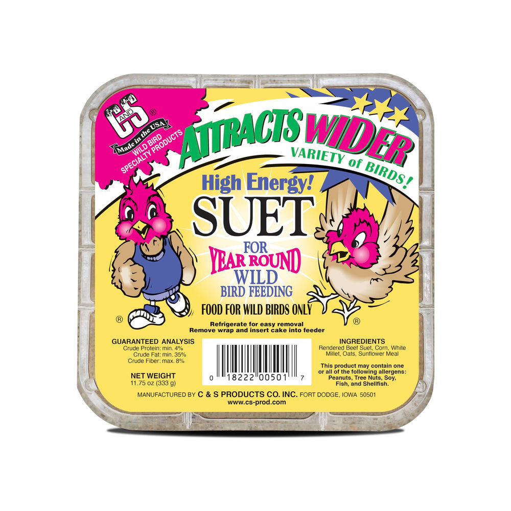 C&S High Energy Suet block in a feeder attracting woodpeckers