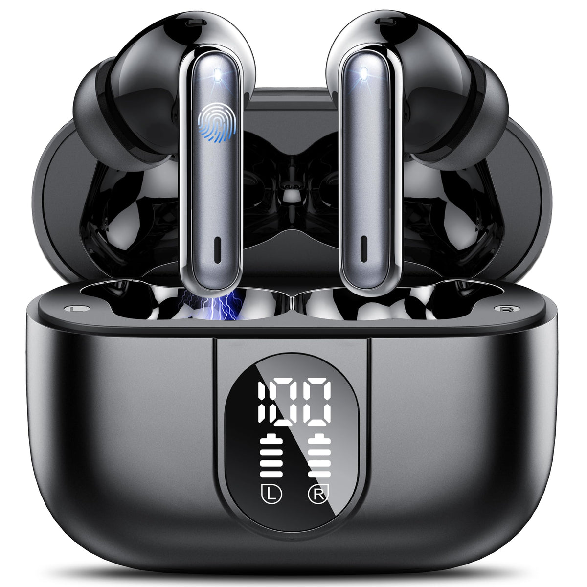Csasan AI translation earbuds case with charging cradle, ideal for on-the-go translation.