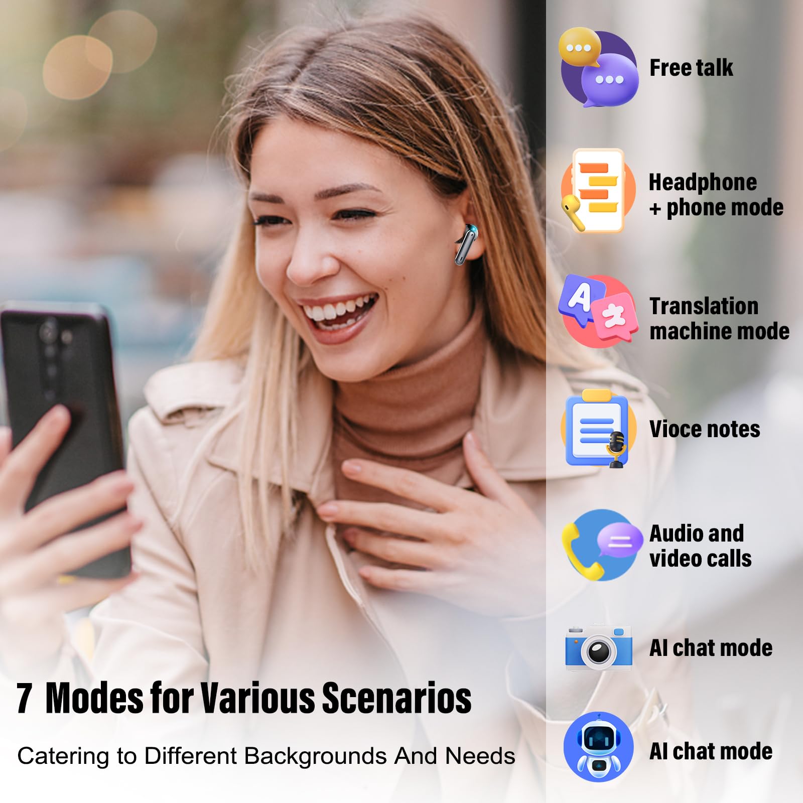 Csasan earbuds showing 164 languages available without subscription.