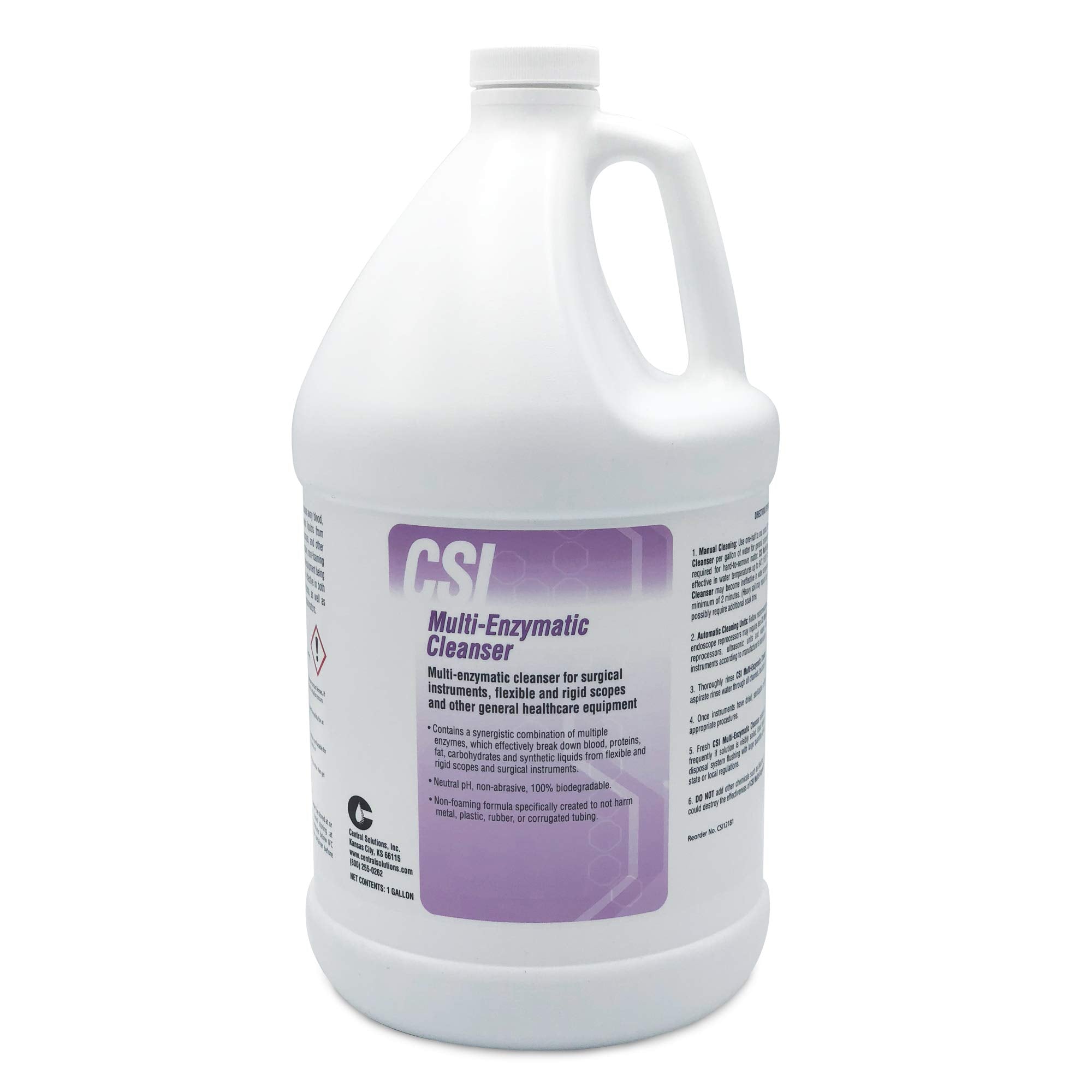CSI Central Solutions Multi Enzymatic Cleanser bottle pour—easy pre-soak preparation for clean instruments.