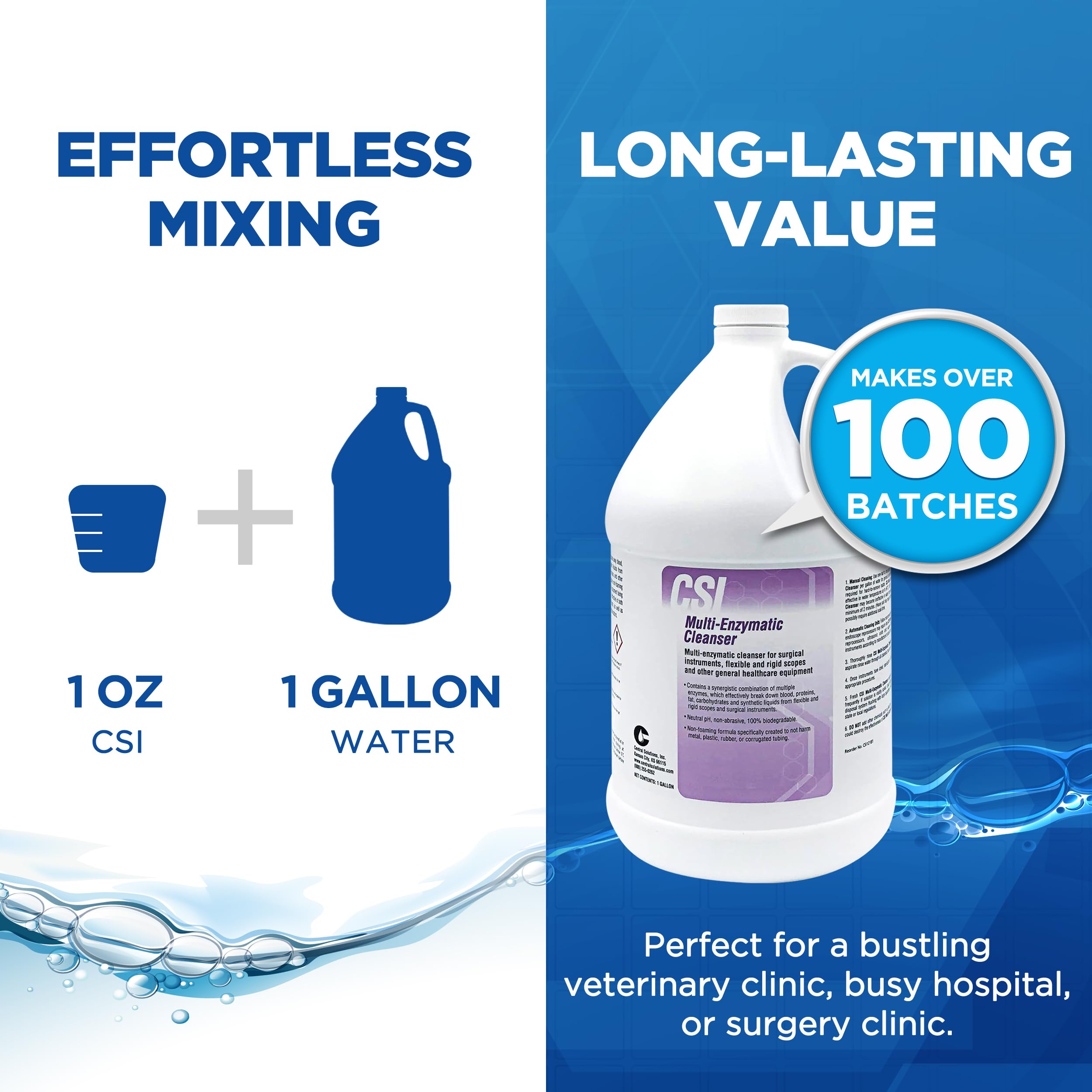 CSI Central Solutions Multi Enzymatic Cleanser front view bottle—professional-grade cleaner for busy facilities.