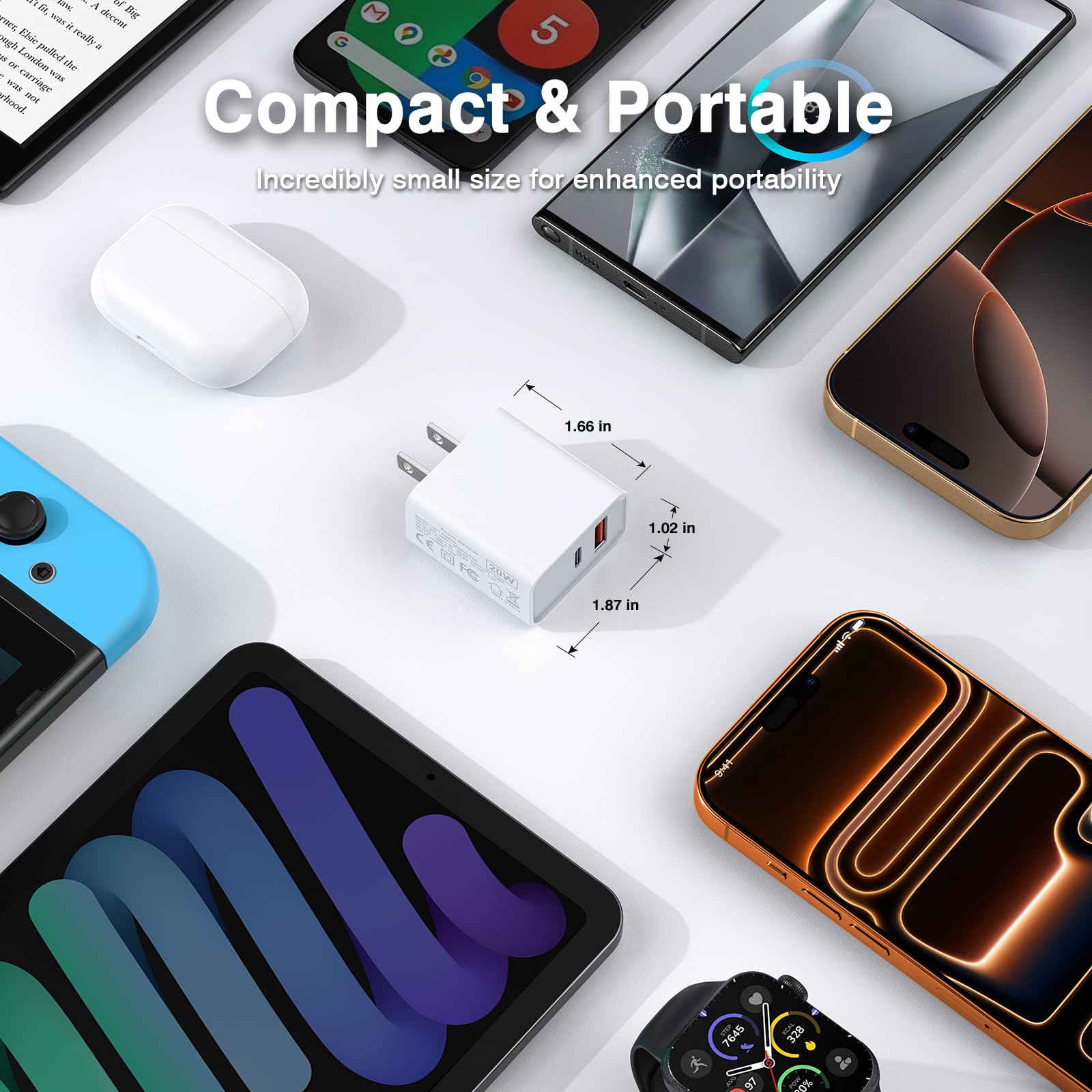 CSODINCE 20W charger enables quick top-ups on the move.