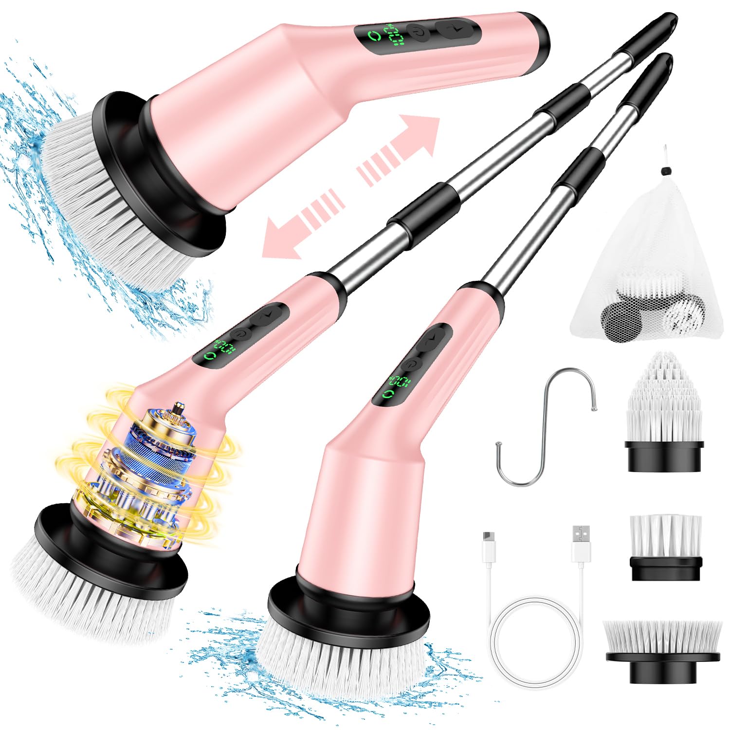 CTMAST Electric Spin Scrubber pink side view for effortless bathroom cleaning