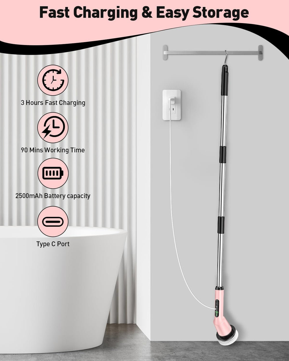 CTMAST USB-C charging keeps cleaning sessions quick and ready