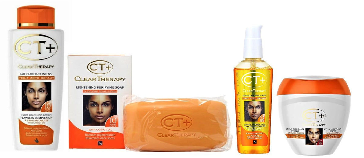 CT+ Clear Therapy set collage for a daily skincare routine.