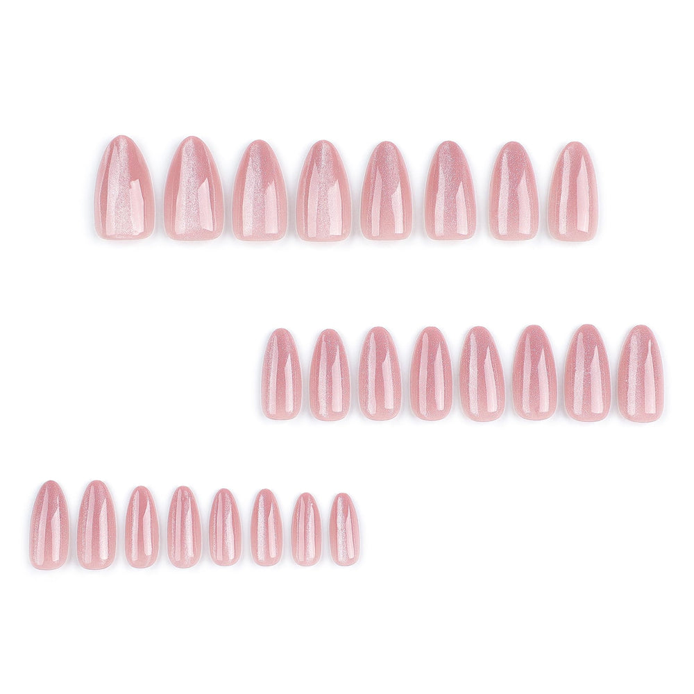 CTTHNBD pink almond tips with glitter for quick, stylish at-home manicures.
