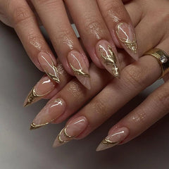 CTTHNBD gold press on almond nails kit for a quick, glamorous full-cover manicure.